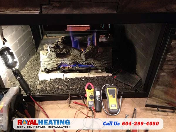 Gas fireplace equipment, maintenance or repair work
