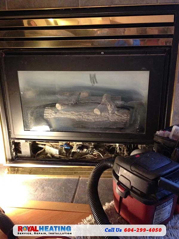 Gas fireplace equipment, maintenance or repair work