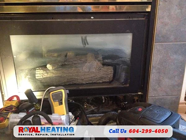 Gas fireplace equipment, maintenance or repair work