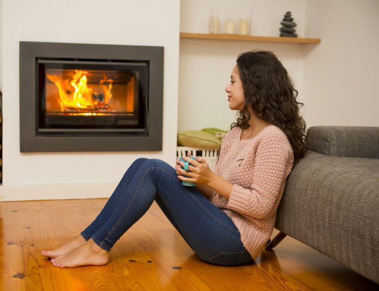 Gas fireplace in a residential living room