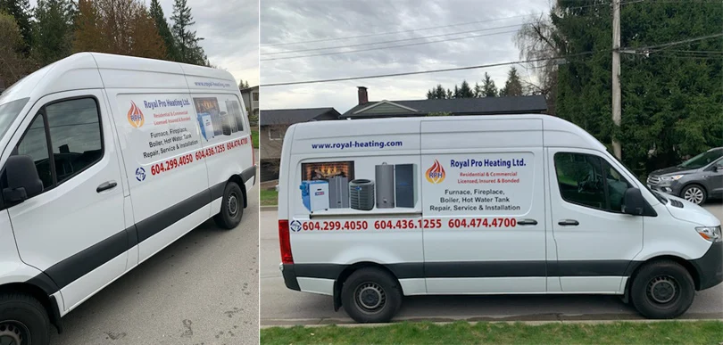 Royal Pro Heating company branding, team or service vehicle
