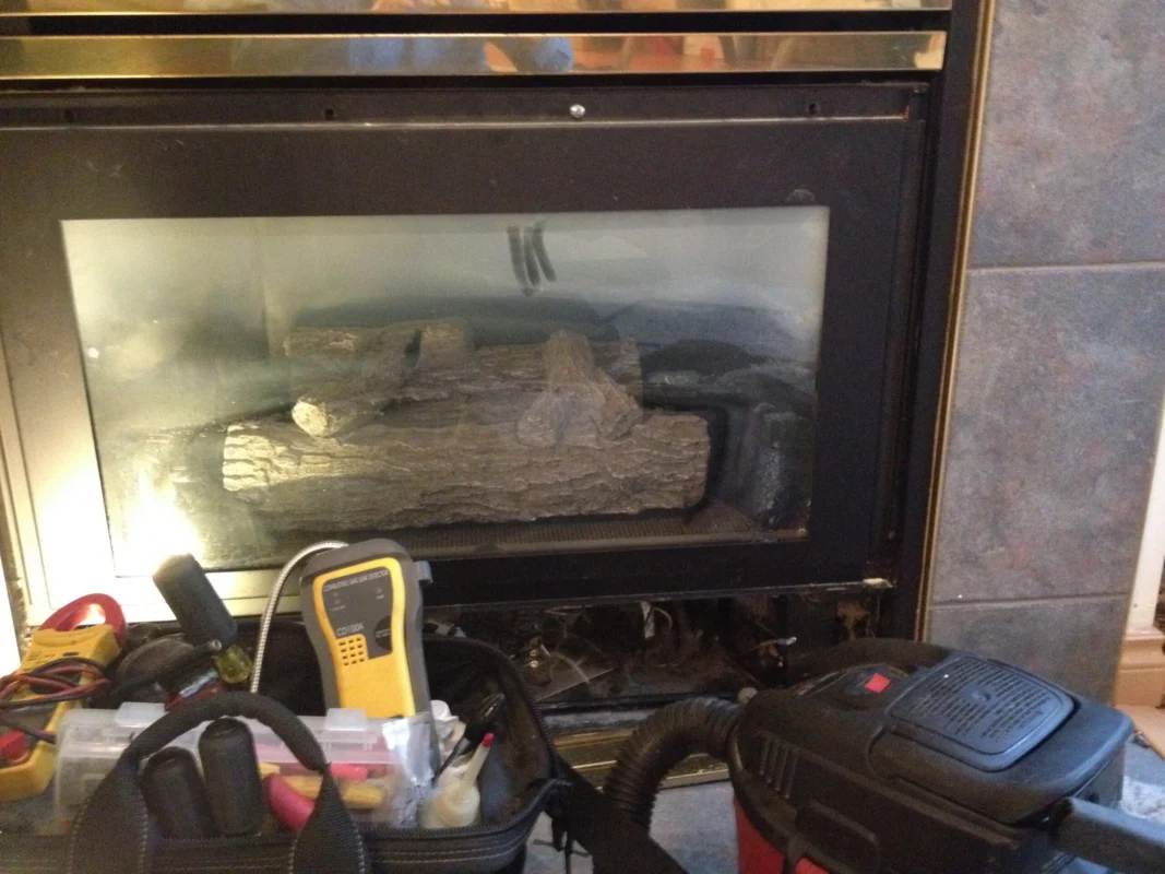 Gas fireplace during professional service