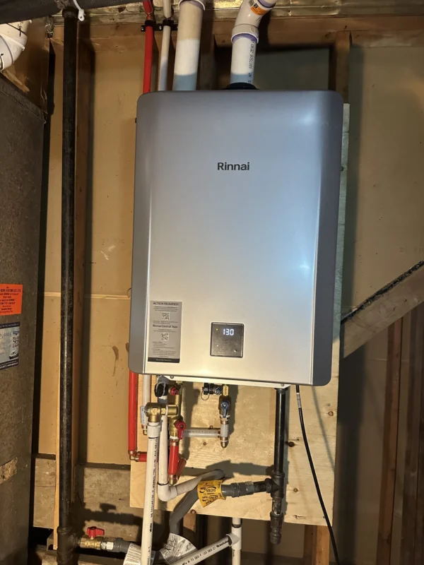 Wall-mounted tankless water heater installation
