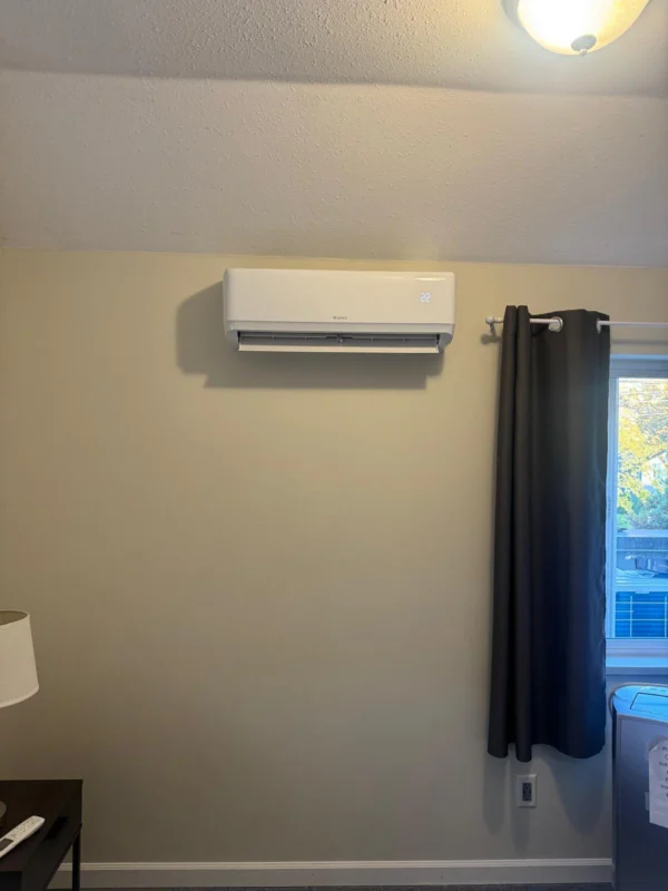 Ductless mini-split installed in a bedroom