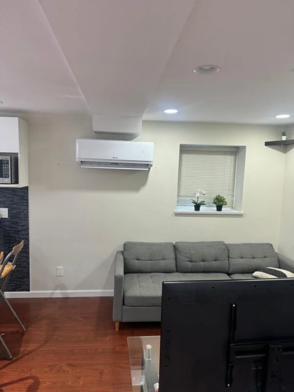 Ductless mini-split installed in a living room
